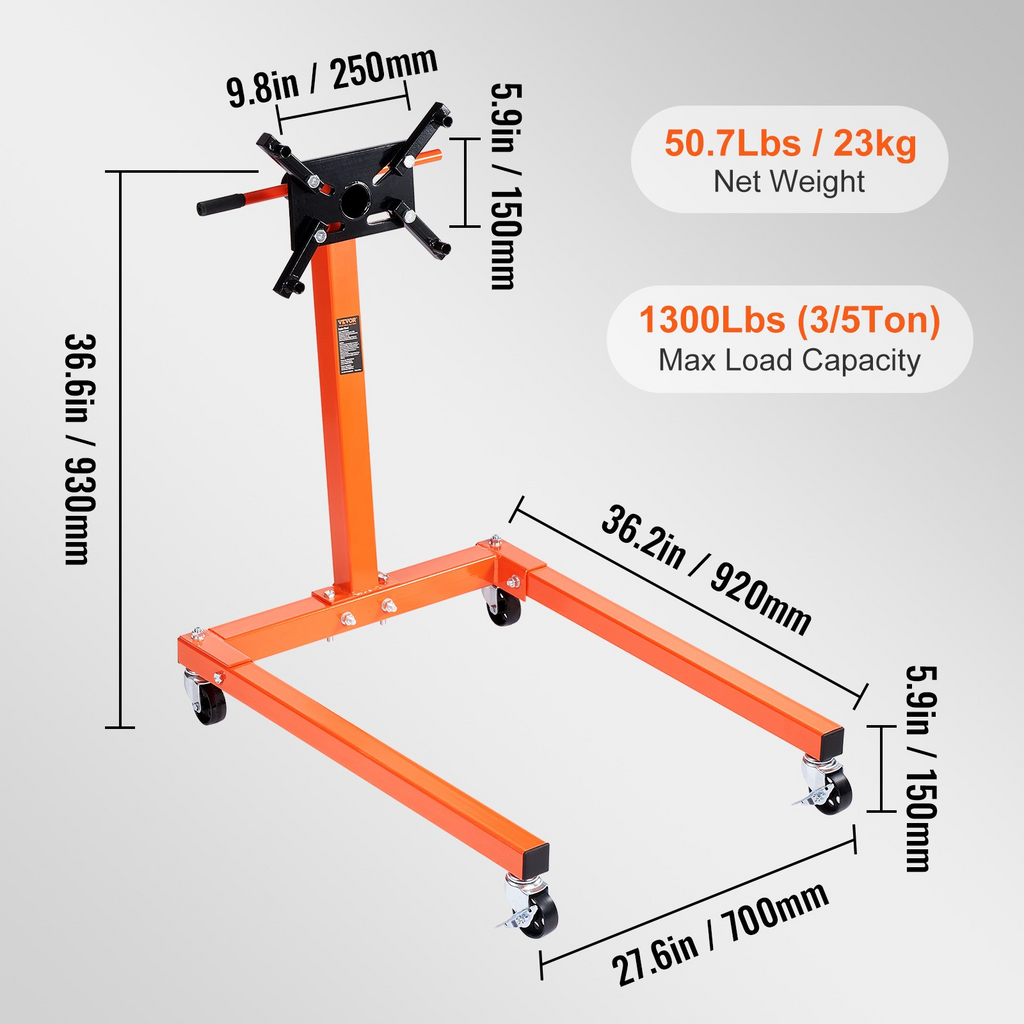 Soporte para motor VEVOR 1300 lb (3/5 toneladas) giratorio para motor con cabezal ajustable de 360 grados