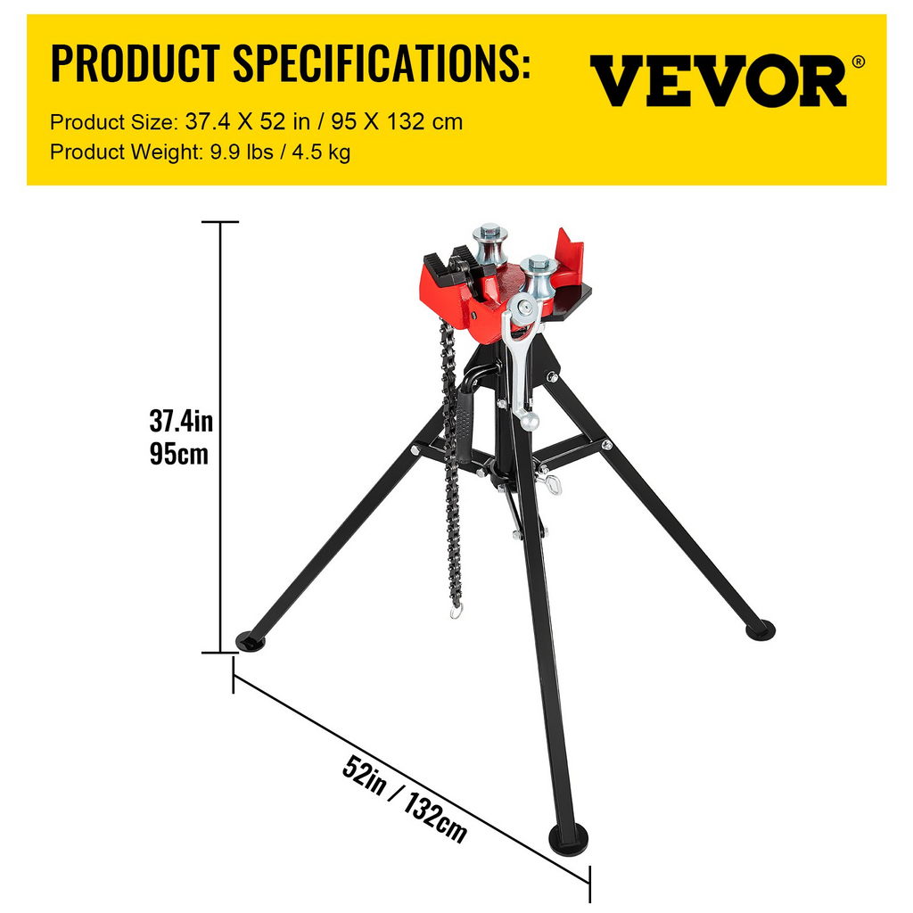 Tornillo de banco con cadena para tubos capacidad de 1/8" a 5" longitud de 36,4" patas de acero plegables portátiles