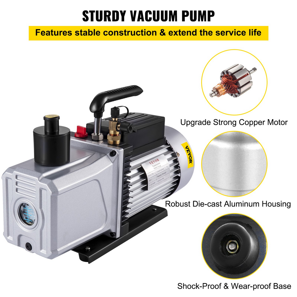 Bomba de vacío VEVOR 12CFM 1 HP Bomba de vacío de aire acondicionado de una etapa 110 V 5 PA Herramienta de aire HVAC de refrigerante JH2