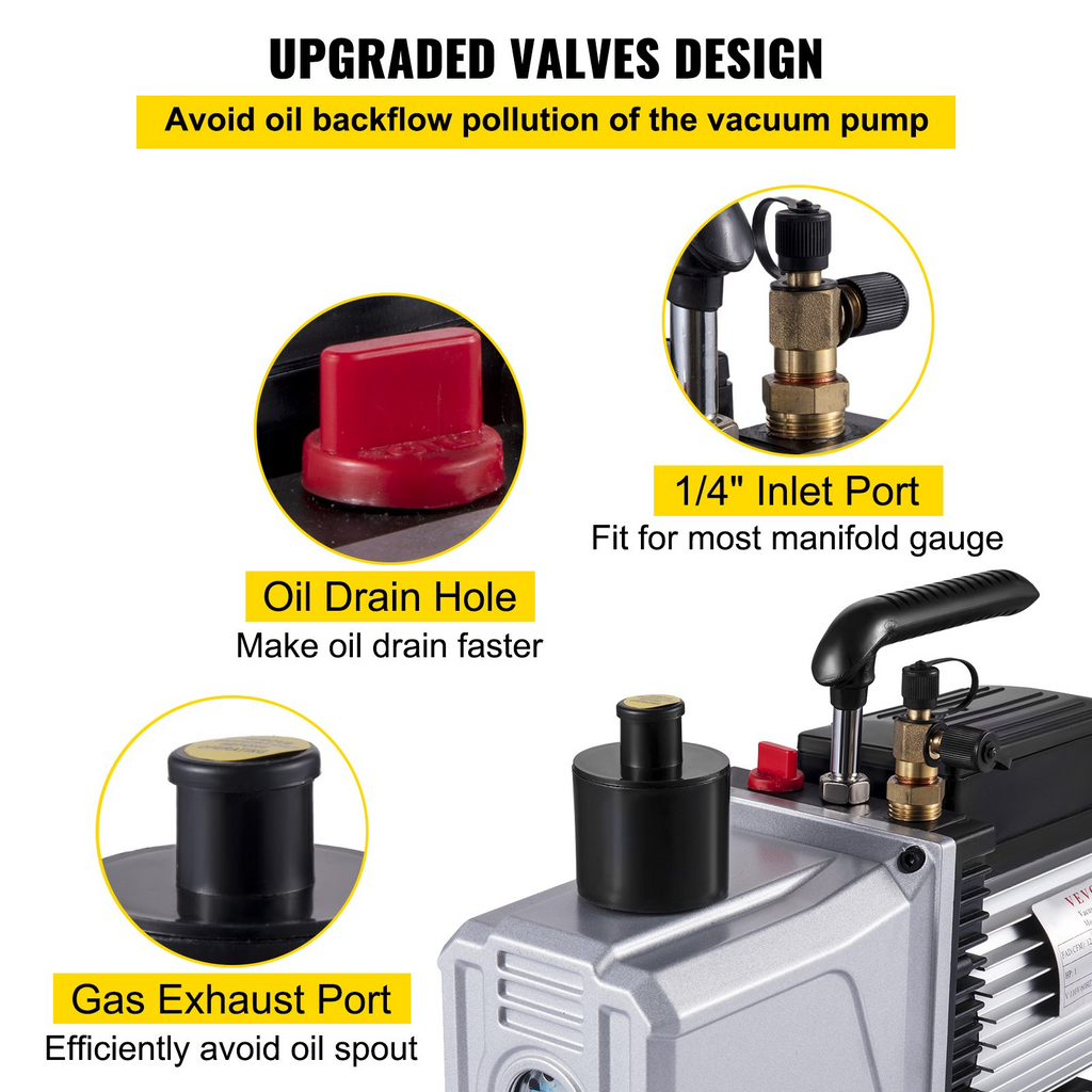 Bomba de vacío VEVOR 12CFM 1 HP Bomba de vacío de aire acondicionado de una etapa 110 V 5 PA Herramienta de aire HVAC de refrigerante JH2