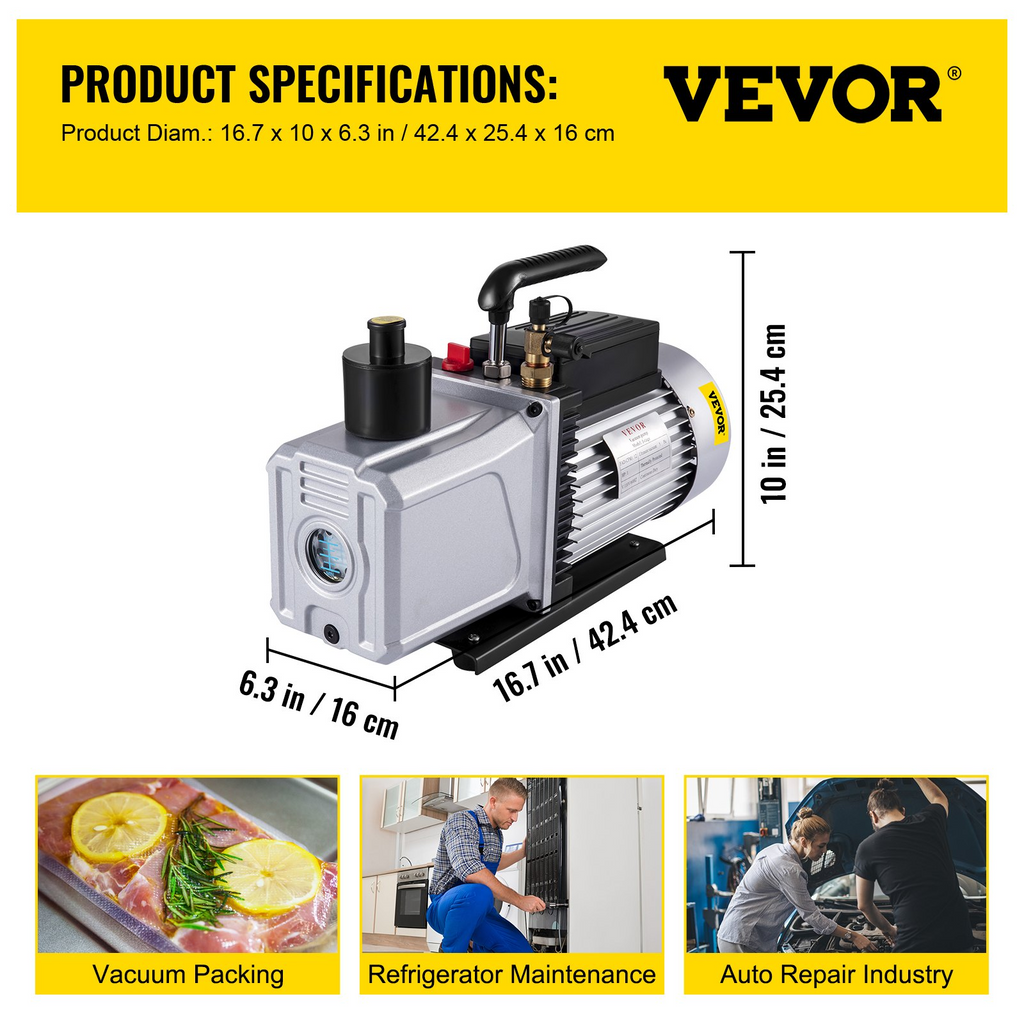 Bomba de vacío VEVOR 12CFM 1 HP Bomba de vacío de aire acondicionado de una etapa 110 V 5 PA Herramienta de aire HVAC de refrigerante JH2