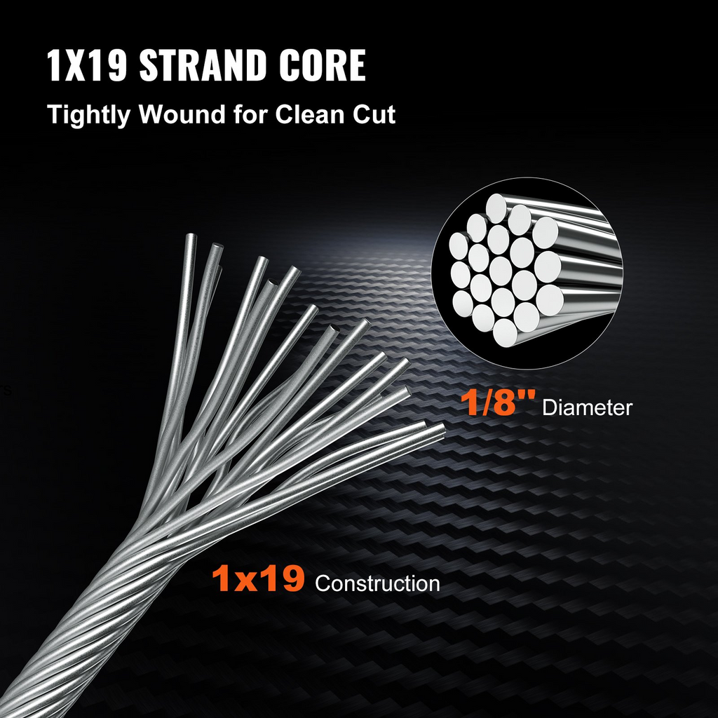 Cable de acero inoxidable VEVOR T316 1/8'' x 1000 pies cable de acero 1x19 hebras resistencia a la rotura de 2100 libras