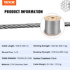 Cable de acero inoxidable VEVOR T316 1/8'' x 1000 pies cable de acero 1x19 hebras resistencia a la rotura de 2100 libras