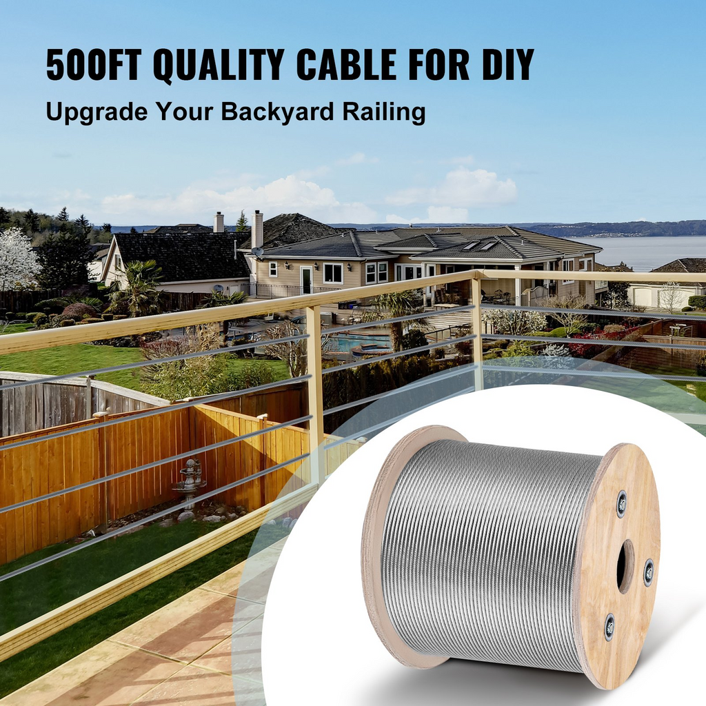 Barandilla de cable de acero inoxidable VEVOR 1/8 de 500 pies cable de acero inoxidable 316 de grado marino