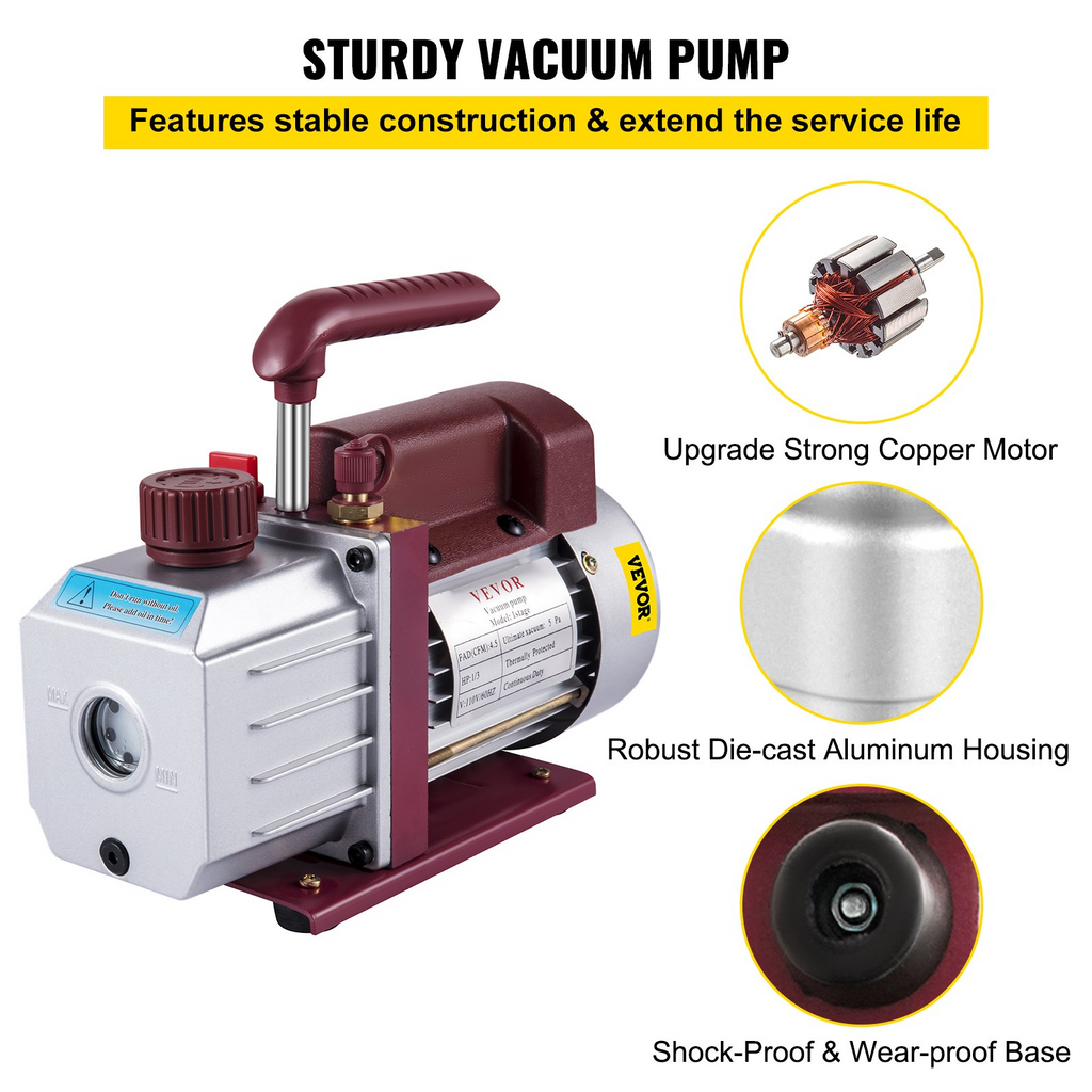 Bomba de vacío VEVOR Bomba de vacío de 4,5 CFM B 1/3 HP 5 PA