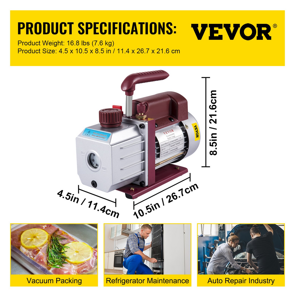 Bomba de vacío VEVOR Bomba de vacío de 4,5 CFM B 1/3 HP 5 PA