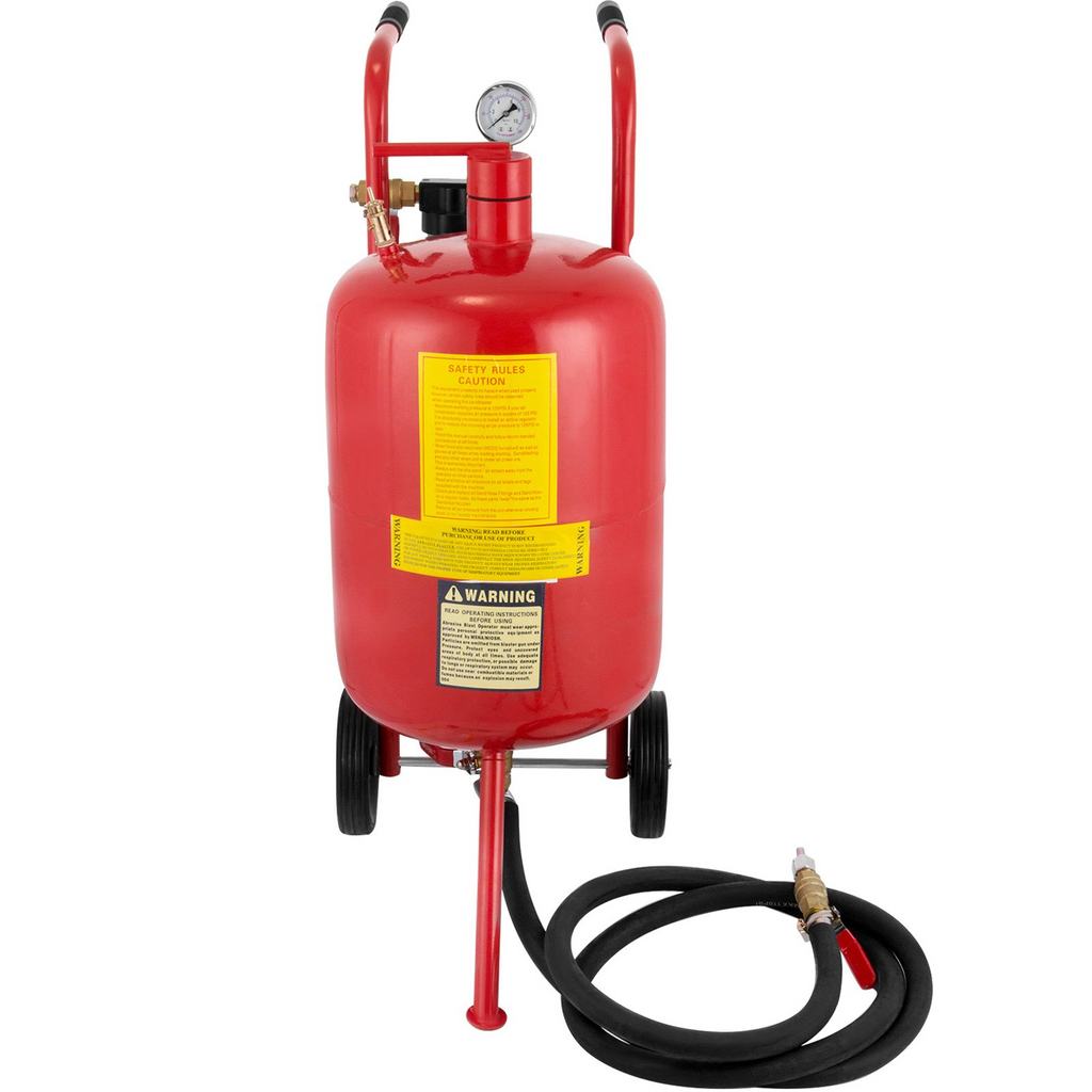 Máquina de chorro de arena VEVOR de 10 galones/40 l equipada con válvula de cierre de boquilla manómetro boquilla de cerámica ruedas de goma chorro de arena potente portátil