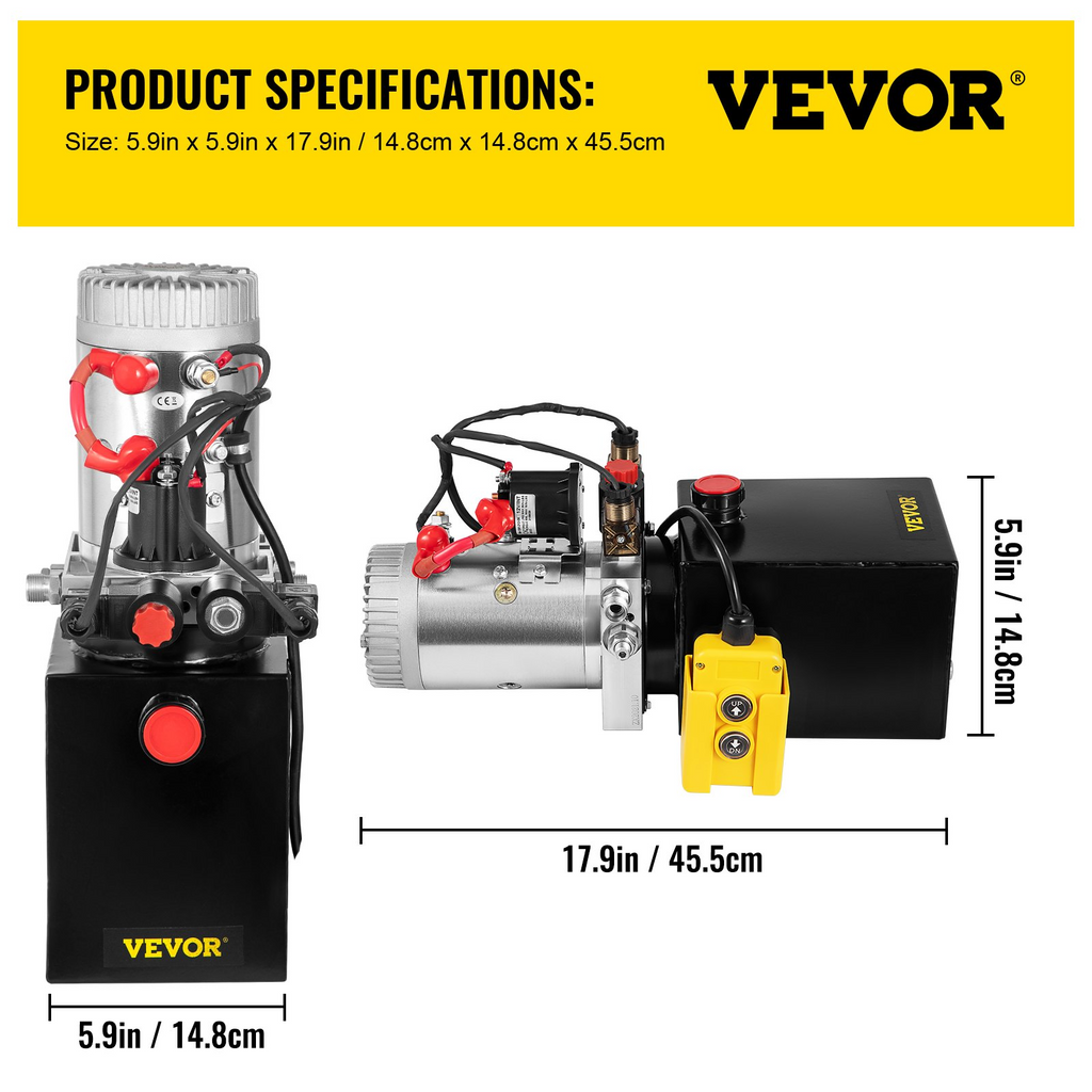 Bomba hidráulica VEVOR de 4 cuartos de galón, unidad de potencia hidráulica de doble efecto con tanque de aceite de acero, bomba hidráulica de 12 V CC para elevación de automóviles
