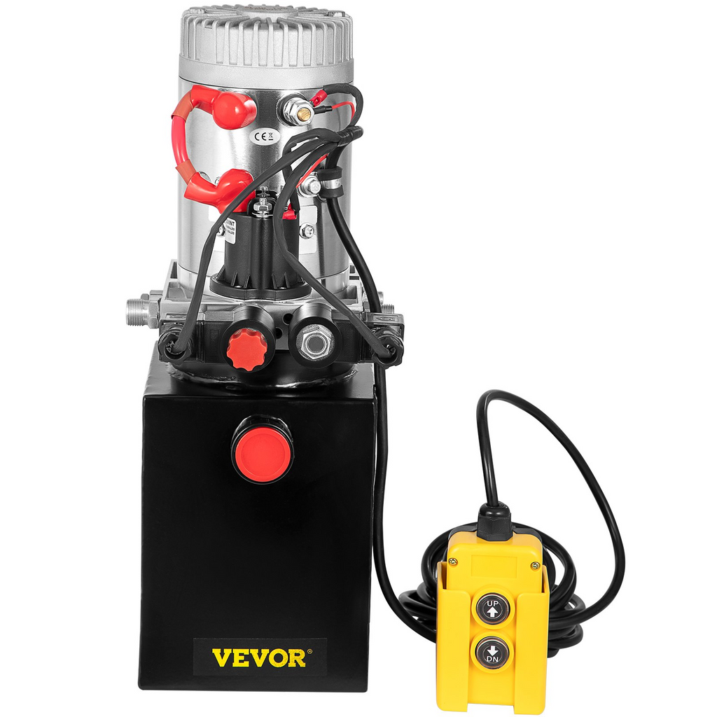 Bomba hidráulica VEVOR de 4 cuartos de galón, unidad de potencia hidráulica de doble efecto con tanque de aceite de acero, bomba hidráulica de 12 V CC para elevación de automóviles