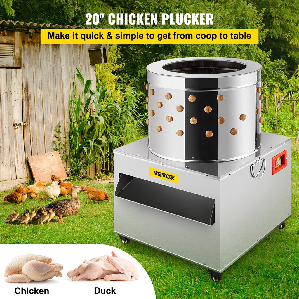Desplumadora de pollos de acero inoxidable VEVOR de 20 pulgadas de diámetro 1500 W 275 R/min