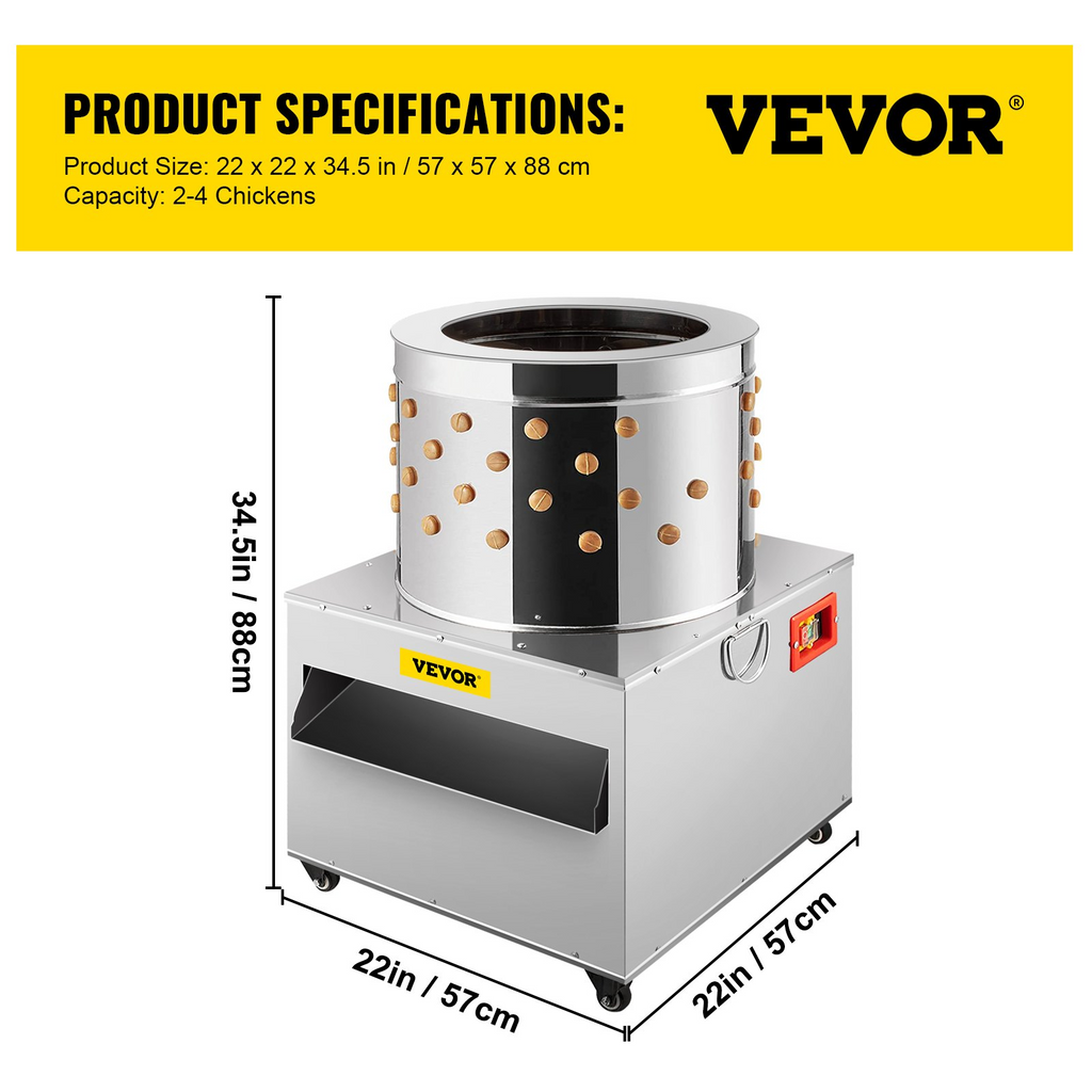 Desplumadora de pollos de acero inoxidable VEVOR de 20 pulgadas de diámetro 1500 W 275 R/min
