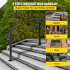 VEVOR Handrails for Outdoor Steps, Fit 1 or 5 Steps Outdoor Stair Railing, Black Wrought Iron Handrail, Flexible Front Porch Hand Rail, Transitional Handrails for Concrete Steps or Wooden Stairs