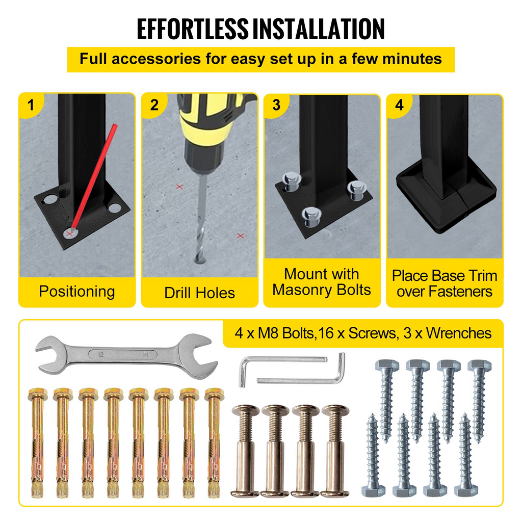 VEVOR Handrails for Outdoor Steps, Fit 1 or 5 Steps Outdoor Stair Railing, Black Wrought Iron Handrail, Flexible Front Porch Hand Rail, Transitional Handrails for Concrete Steps or Wooden Stairs
