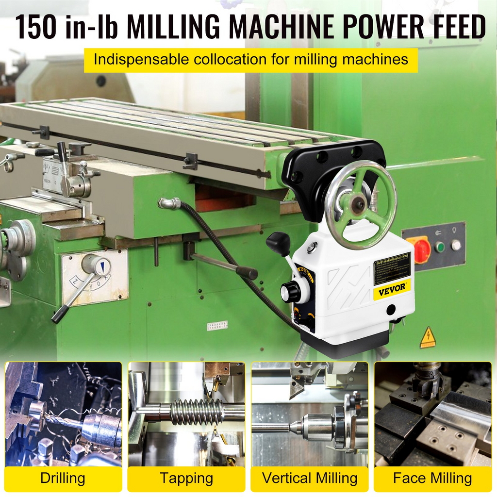 Alimentador de fresadora con eje X VEVOR par de 150 in-lb velocidad de rotación ajustable de 0 a 200 RPM de 120 V para fresadoras tipo rodilla Bridgeport con un diámetro de eje de 5/8"