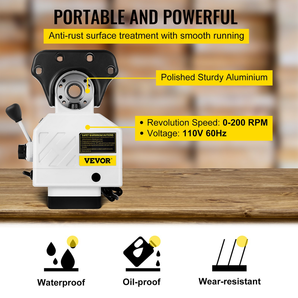 Alimentador de fresadora con eje X VEVOR par de 150 in-lb velocidad de rotación ajustable de 0 a 200 RPM de 120 V para fresadoras tipo rodilla Bridgeport con un diámetro de eje de 5/8"