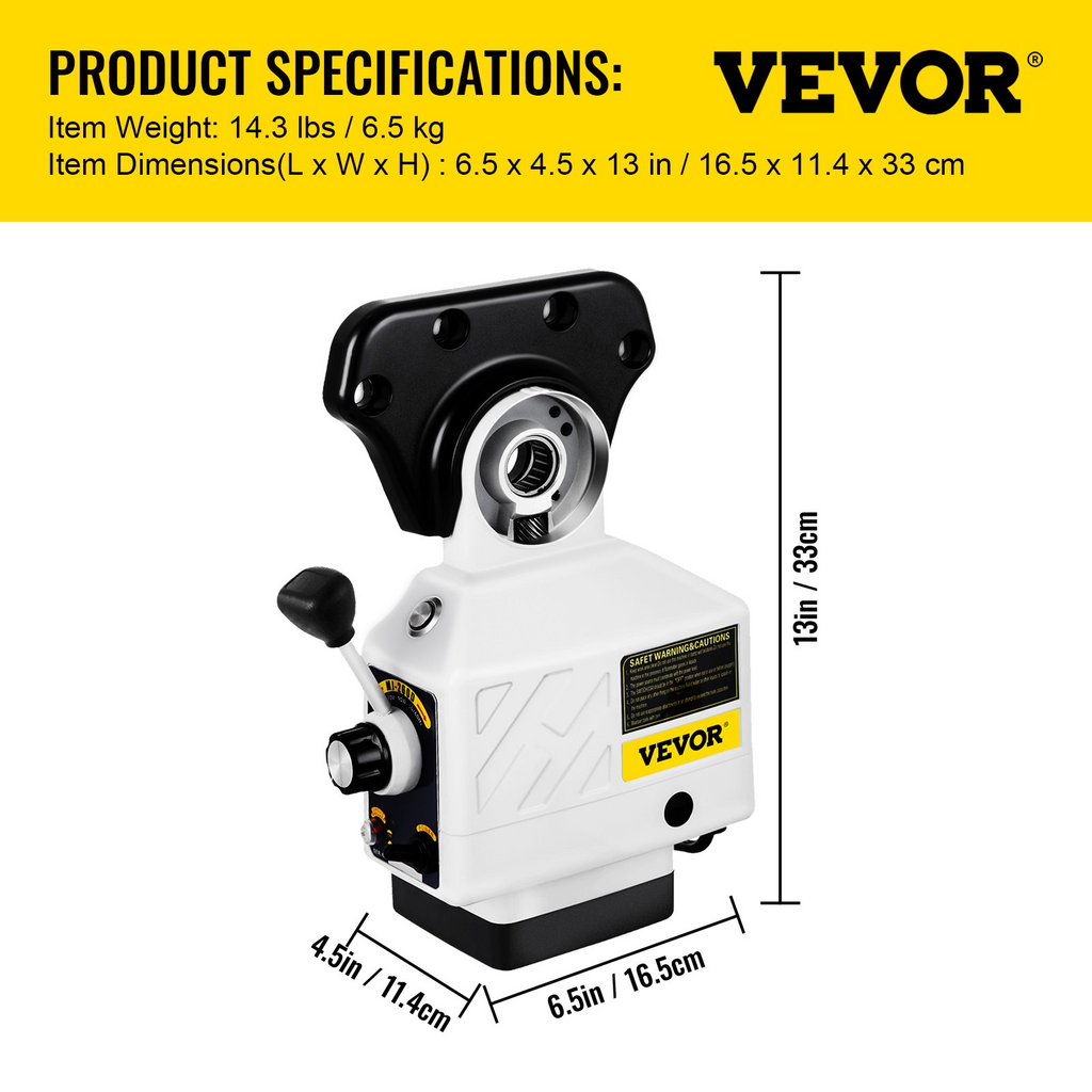 Alimentador de fresadora con eje X VEVOR par de 150 in-lb velocidad de rotación ajustable de 0 a 200 RPM de 120 V para fresadoras tipo rodilla Bridgeport con un diámetro de eje de 5/8"