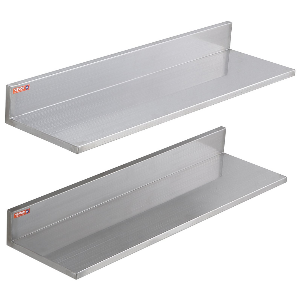 VEVOR Estantería flotante de acero inoxidable de 8,6" x 30" capacidad de carga de 44 lb (2 paquetes)