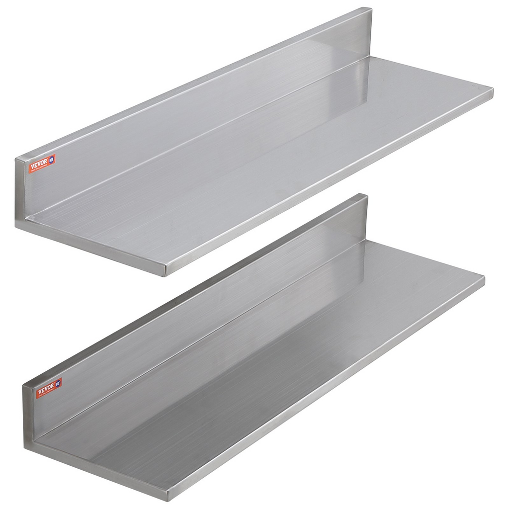 VEVOR Estantería flotante de acero inoxidable de 8,6" x 30" capacidad de carga de 44 lb (2 paquetes)