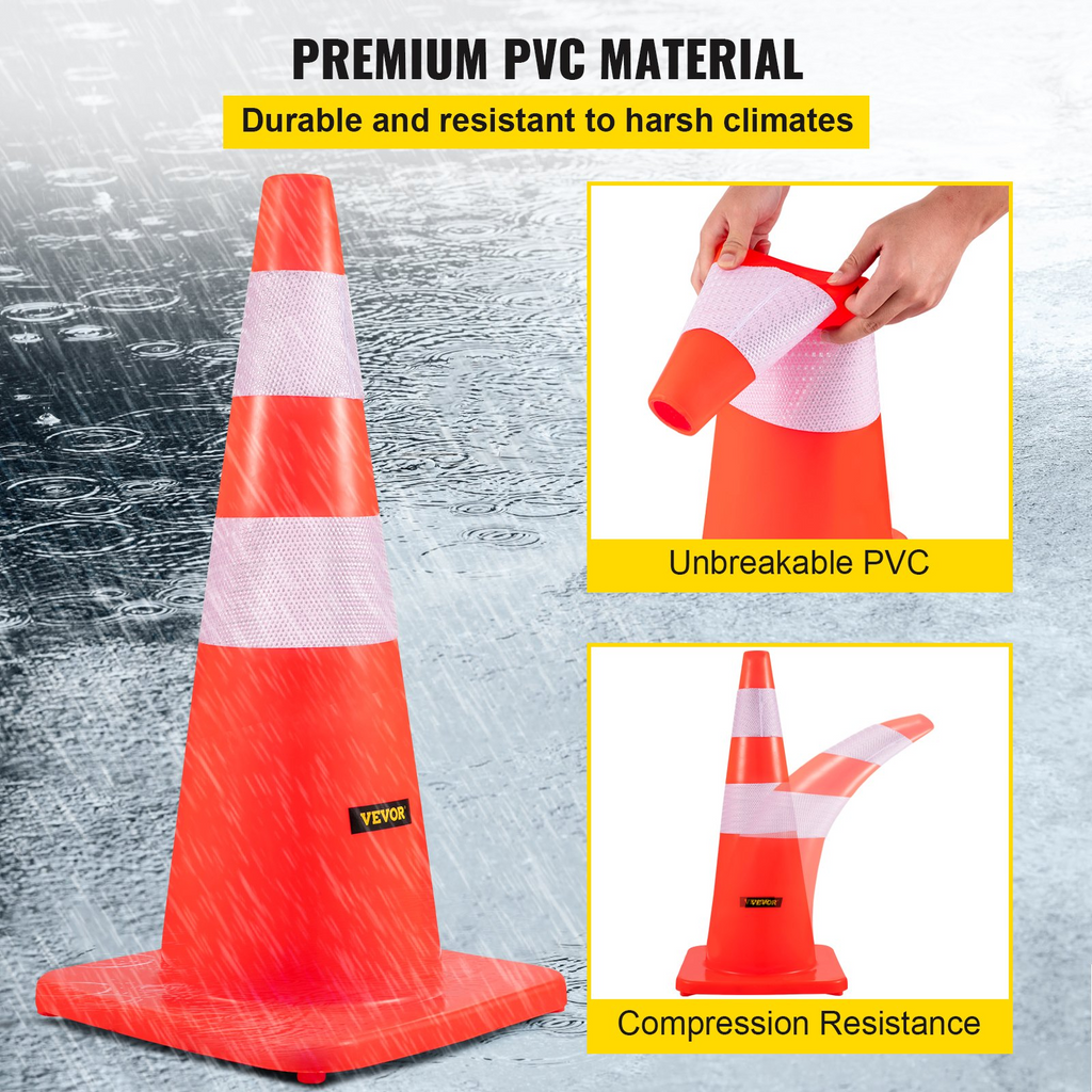 Conos de seguridad VEVOR 28 pulgadas/73 cm de altura 12 conos de tráfico de PVC