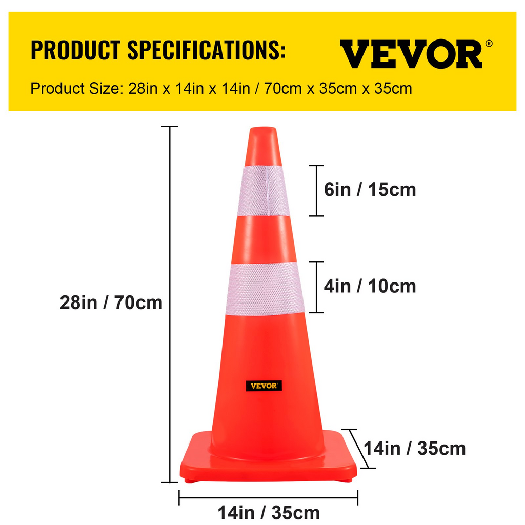 Conos de seguridad VEVOR 28 pulgadas/73 cm de altura 12 conos de tráfico de PVC