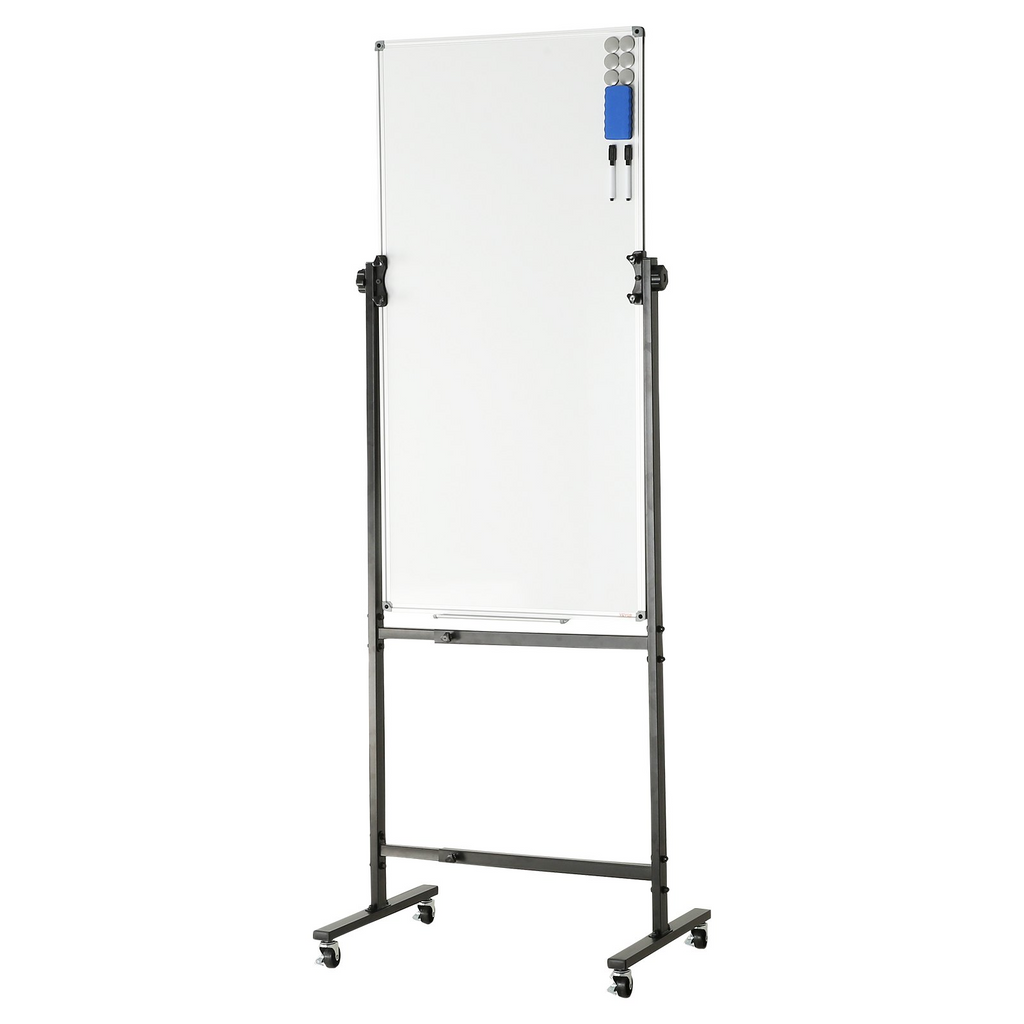 Pizarra blanca magnética rodante VEVOR, pizarra blanca móvil de doble cara de 24 x 48 pulgadas, tablero de borrado en seco de altura ajustable con ruedas.