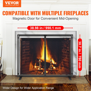 VEVOR Fireplace Screen 1 Panel with Door, Sturdy Iron Mesh Fireplace Screen, 38.98