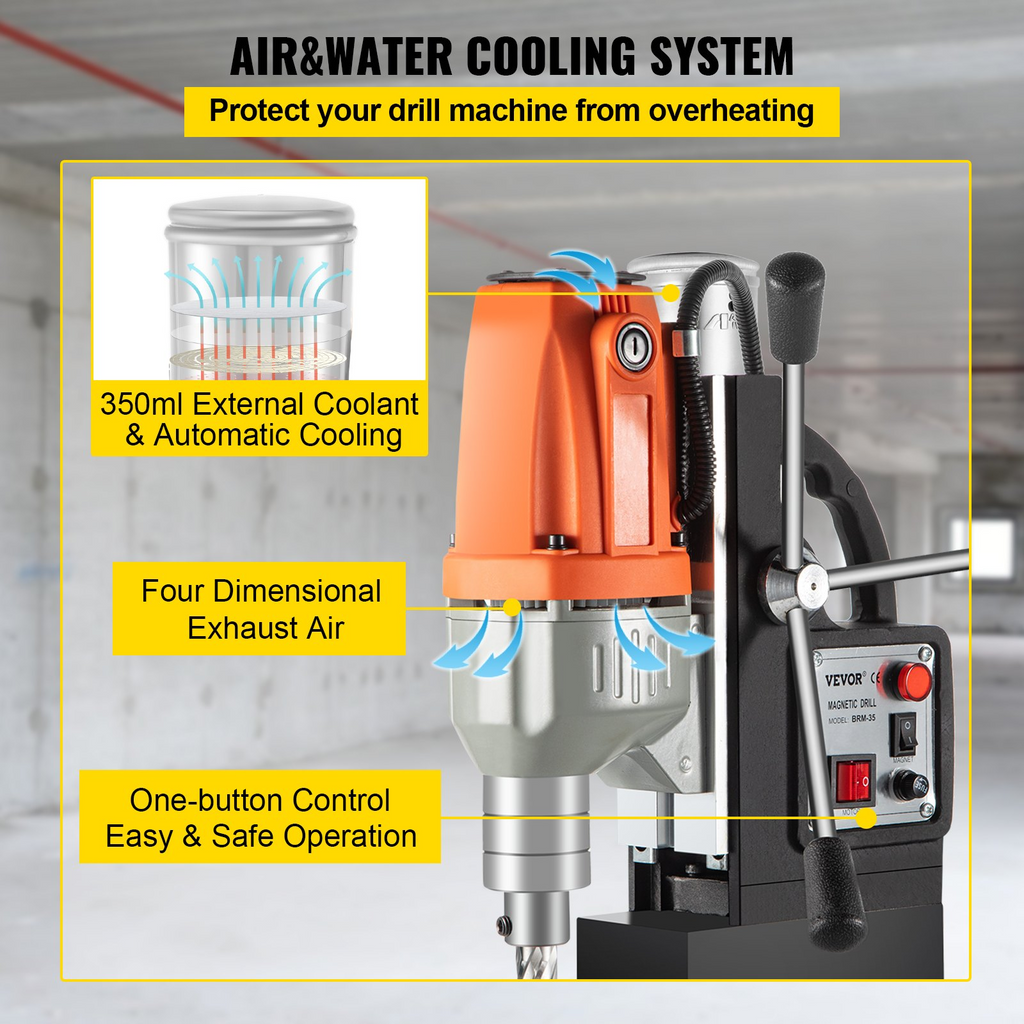 Taladro de columna magnético VEVOR de 980 W con diámetro de perforación de 1-1/3 pulgadas (35 mm) sistema de perforación magnético de 2700 libras de 680 RPM