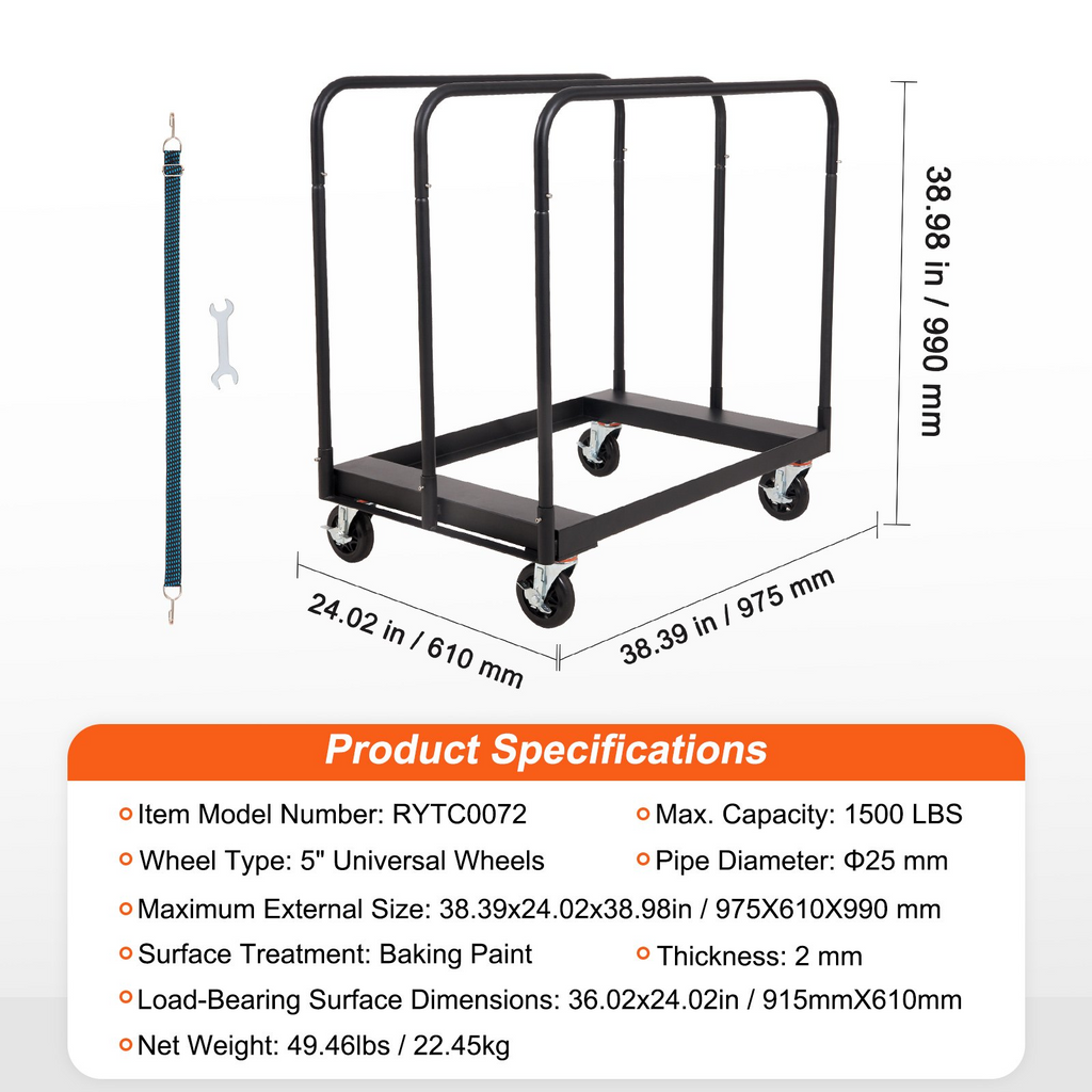 Carro para paneles de yeso VEVOR con plataforma de 36,02" x 24,02" y ruedas giratorias de 5"