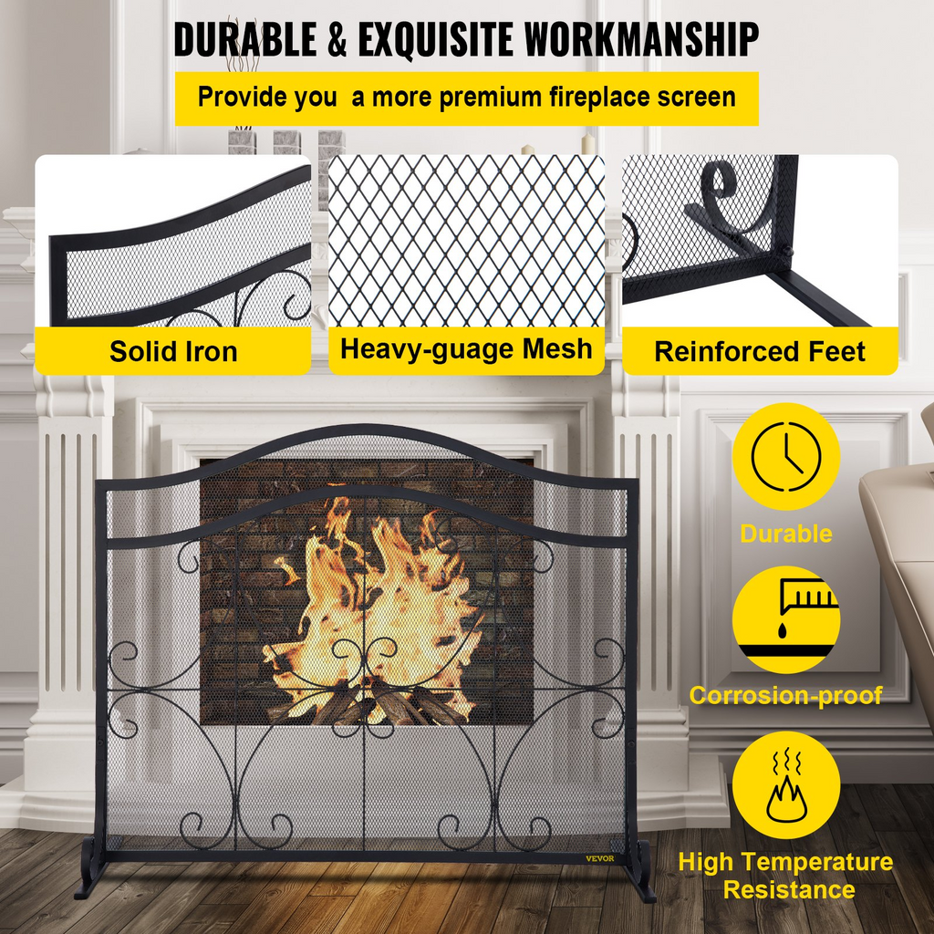 VEVOR Pantalla para chimenea 38 x 26,5 pulgadas resistente protector de chispas independiente de hierro con soporte malla metálica para manualidades