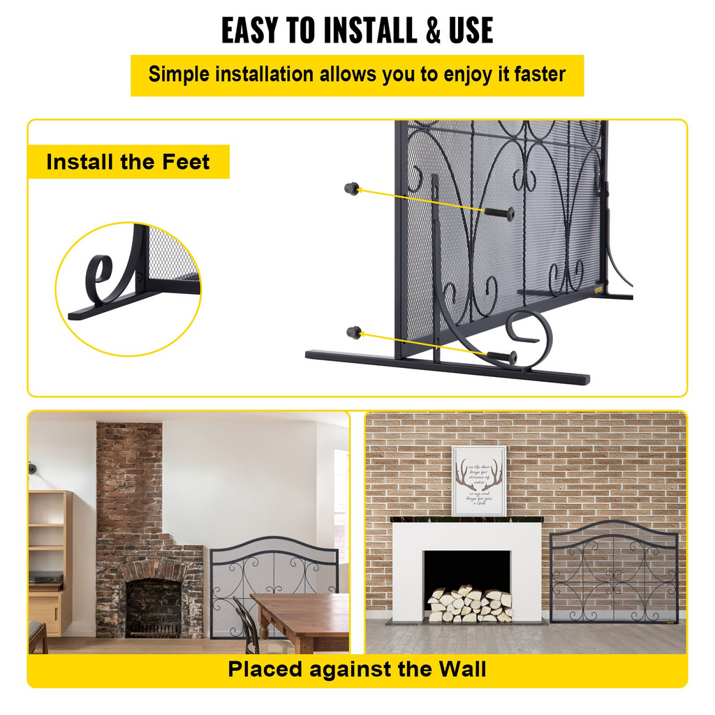 VEVOR Pantalla para chimenea 38 x 26,5 pulgadas resistente protector de chispas independiente de hierro con soporte malla metálica para manualidades