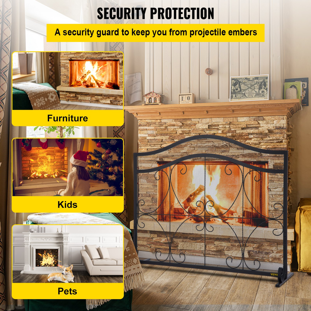 VEVOR Pantalla para chimenea 38 x 26,5 pulgadas resistente protector de chispas independiente de hierro con soporte malla metálica para manualidades
