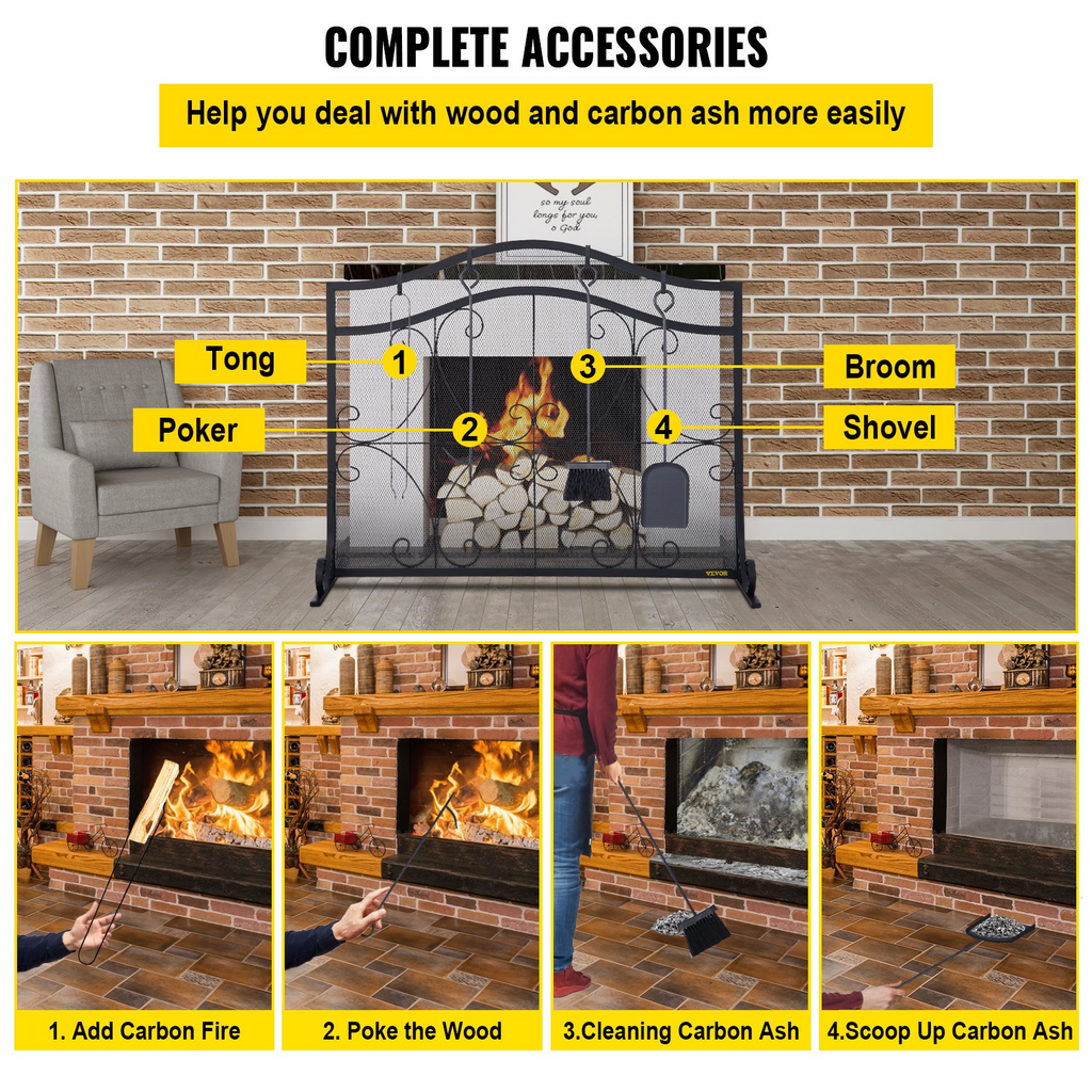 VEVOR Pantalla para chimenea 38 x 26,5 pulgadas resistente protector de chispas independiente de hierro con soporte malla metálica para manualidades