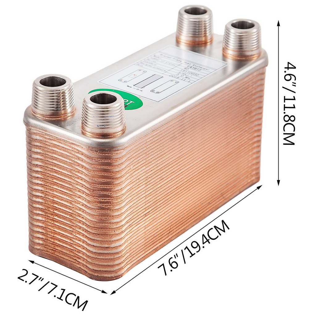 Intercambiador de calor VEVOR de 3" x 7,5" 40 placas  316L 3/4" MPT