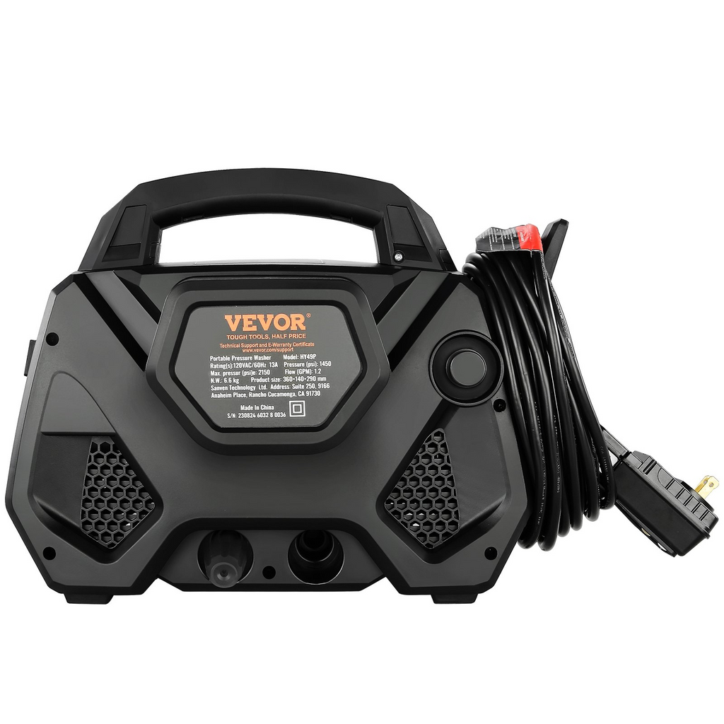 Hidrolavadora eléctrica VEVOR 2150 PSI 1,85 GPM manguera de 20 pies cable de 35 pies