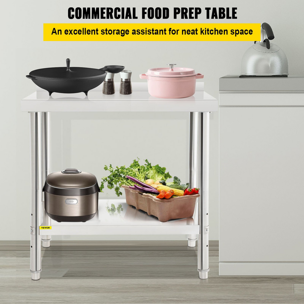 Mesa de preparación de acero inoxidable VEVOR 36 x 24 x 35 pulgadas capacidad de carga de 440 libras