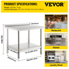 Mesa de preparación de acero inoxidable VEVOR 36 x 24 x 35 pulgadas capacidad de carga de 440 libras