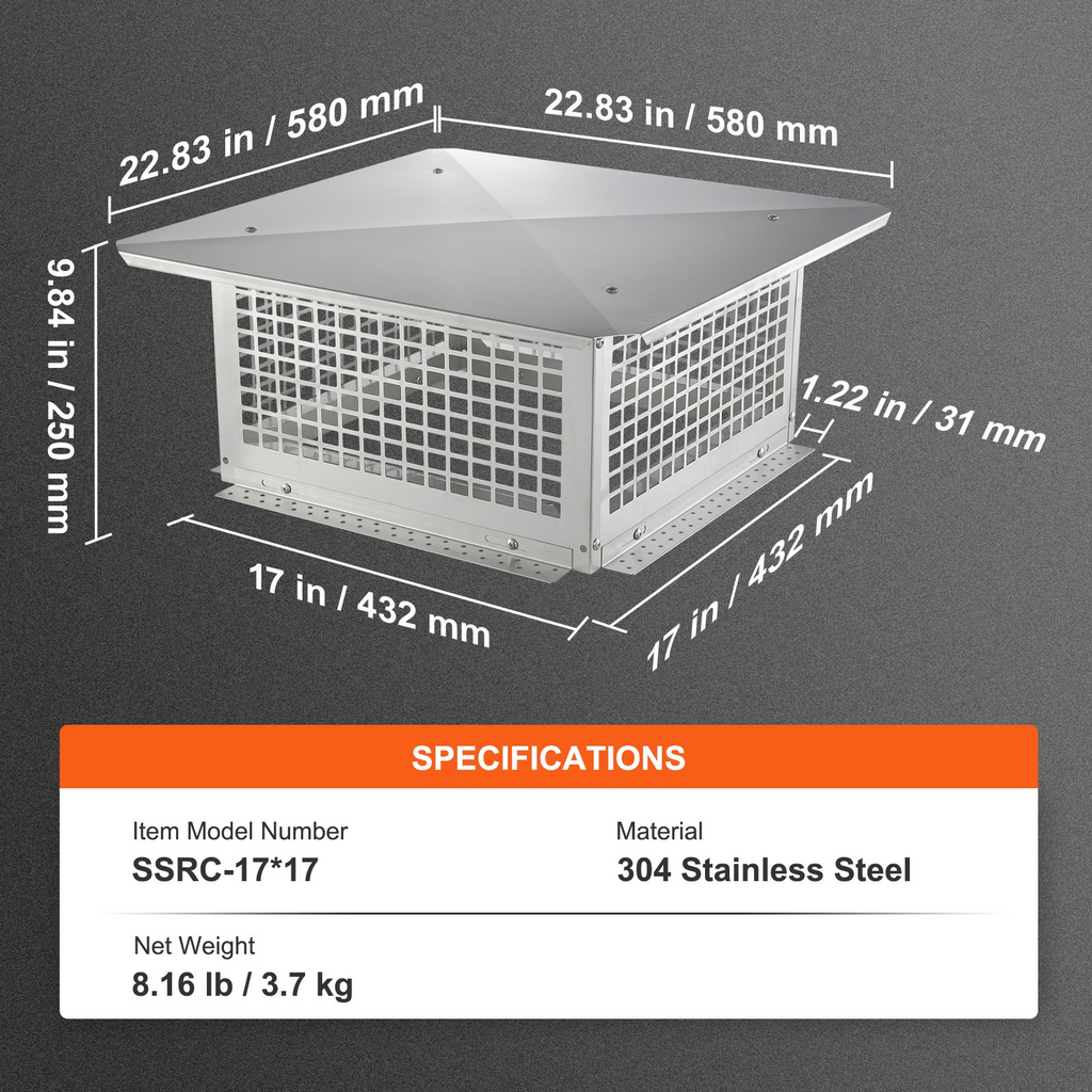 Tapa de chimenea VEVOR 17 x 17 pulgadas