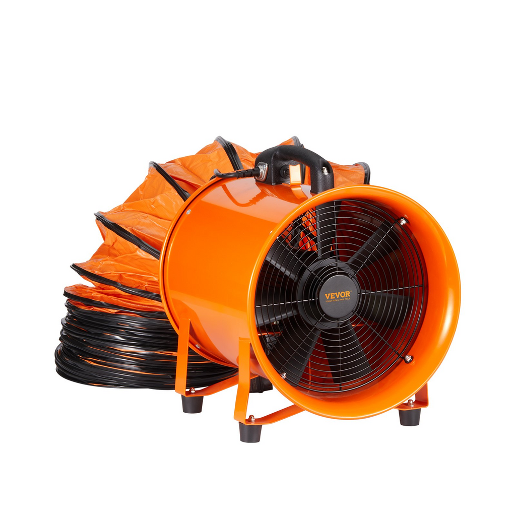 Ventilador portátil VEVOR, ventilador cilíndrico resistente de 10 pulgadas con manguera de conducto de 16,4 pies, soplador de escape de taller potente de 380 W 1893FM, soplador de uso industrial JH2