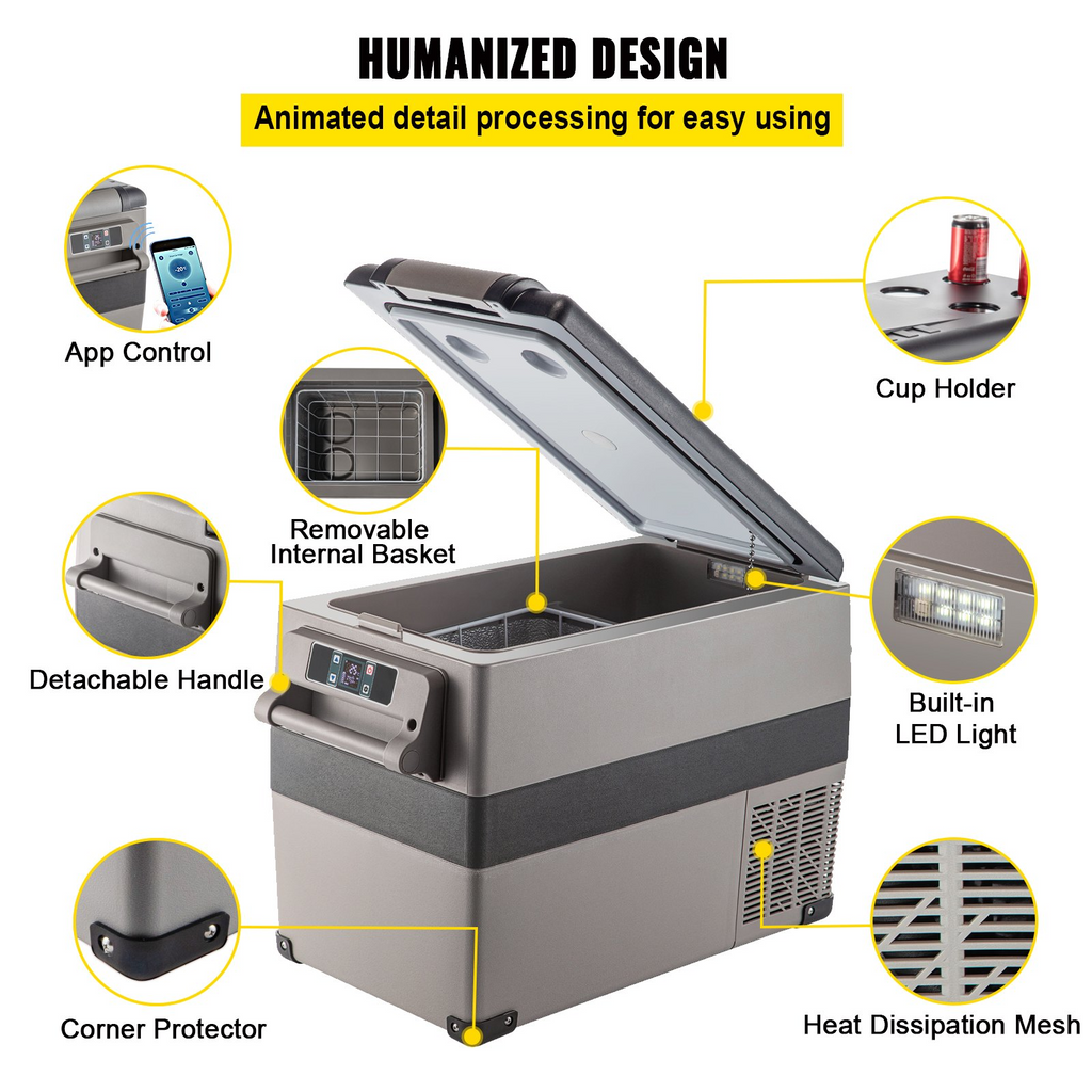 VEVOR Refrigerador portátil de 12 voltios 45 l (48 qt) de enfriamiento rápido con control por aplicación (-4 ℉ ~ 68 ℉)