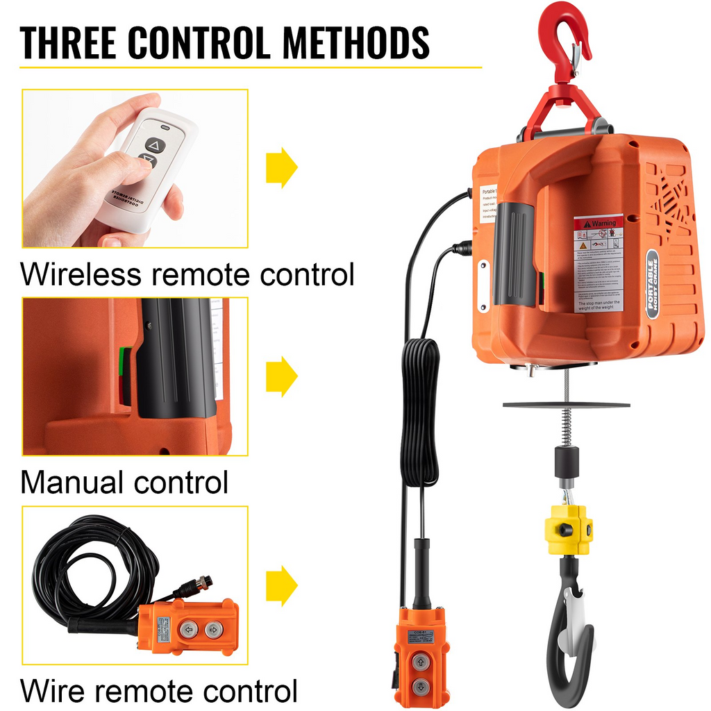 Polipasto eléctrico 3 en 1 VEVOR de 1100 libras de 1500 W y 110 V altura de elevación de 25 pies