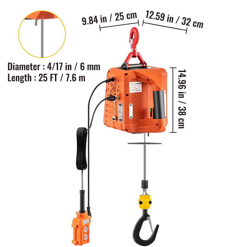 Polipasto eléctrico 3 en 1 VEVOR de 1100 libras de 1500 W y 110 V altura de elevación de 25 pies