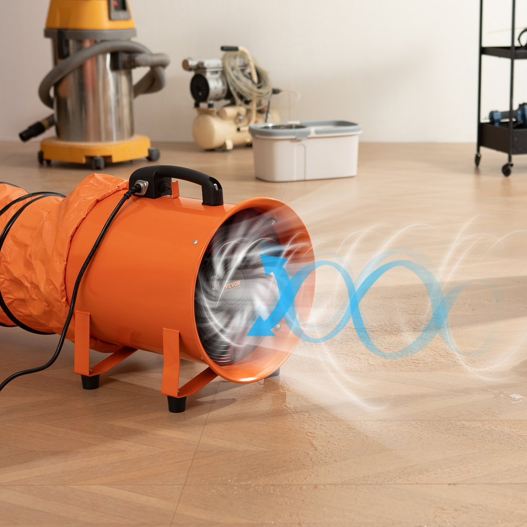 Ventilador portátil VEVOR, ventilador cilíndrico resistente de 8 pulgadas con manguera de conducto de 5 MTS, soplador de escape de taller potente de 195 W 1070 CFM JH2