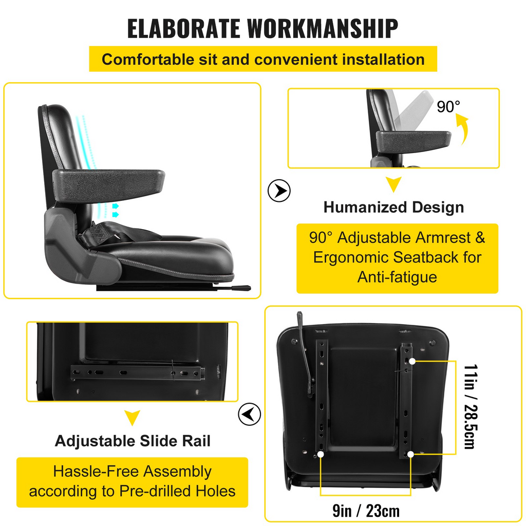Asiento universal para carretilla elevadora VEVOR ajustable de 6"/150 mm
