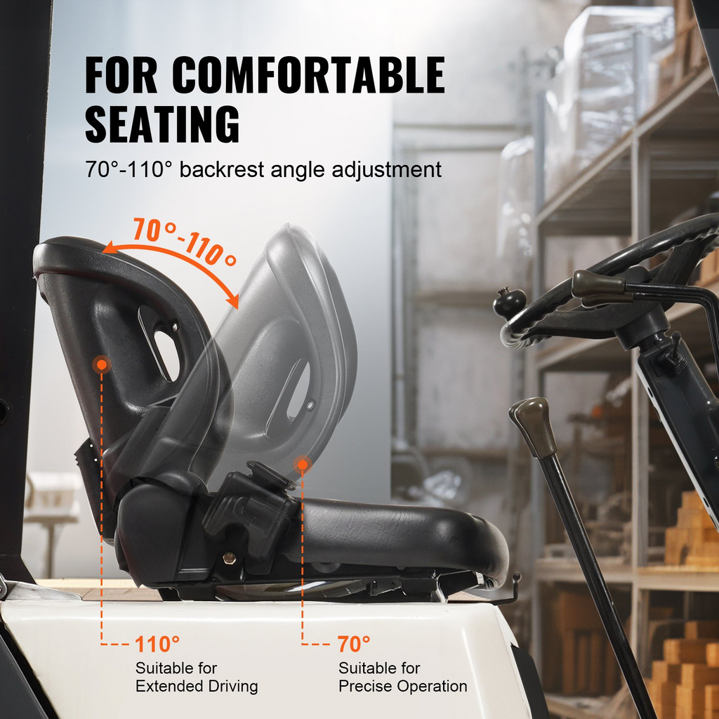 Asiento de carretilla elevadora universal VEVOR con respaldo en ángulo ajustable microinterruptor y cinturón de seguridad