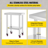 Mesa de trabajo de acero inoxidable VEVOR de 24 x 18 x 34 pulgadas con estante ajustable de 3 niveles y 4 ruedas