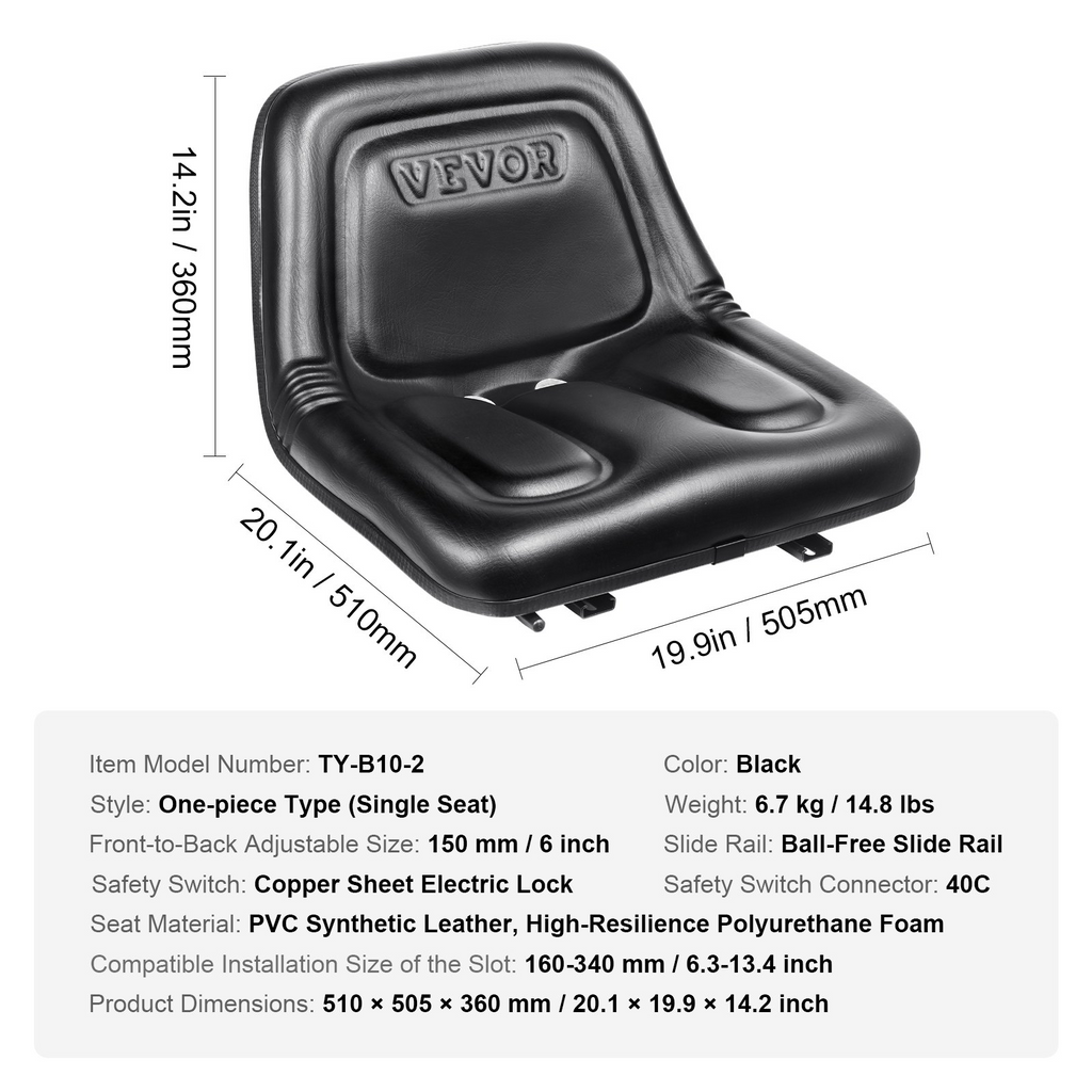 Asiento de tractor universal VEVOR con ranura extendida de 6,3 a 11,8 pulgada