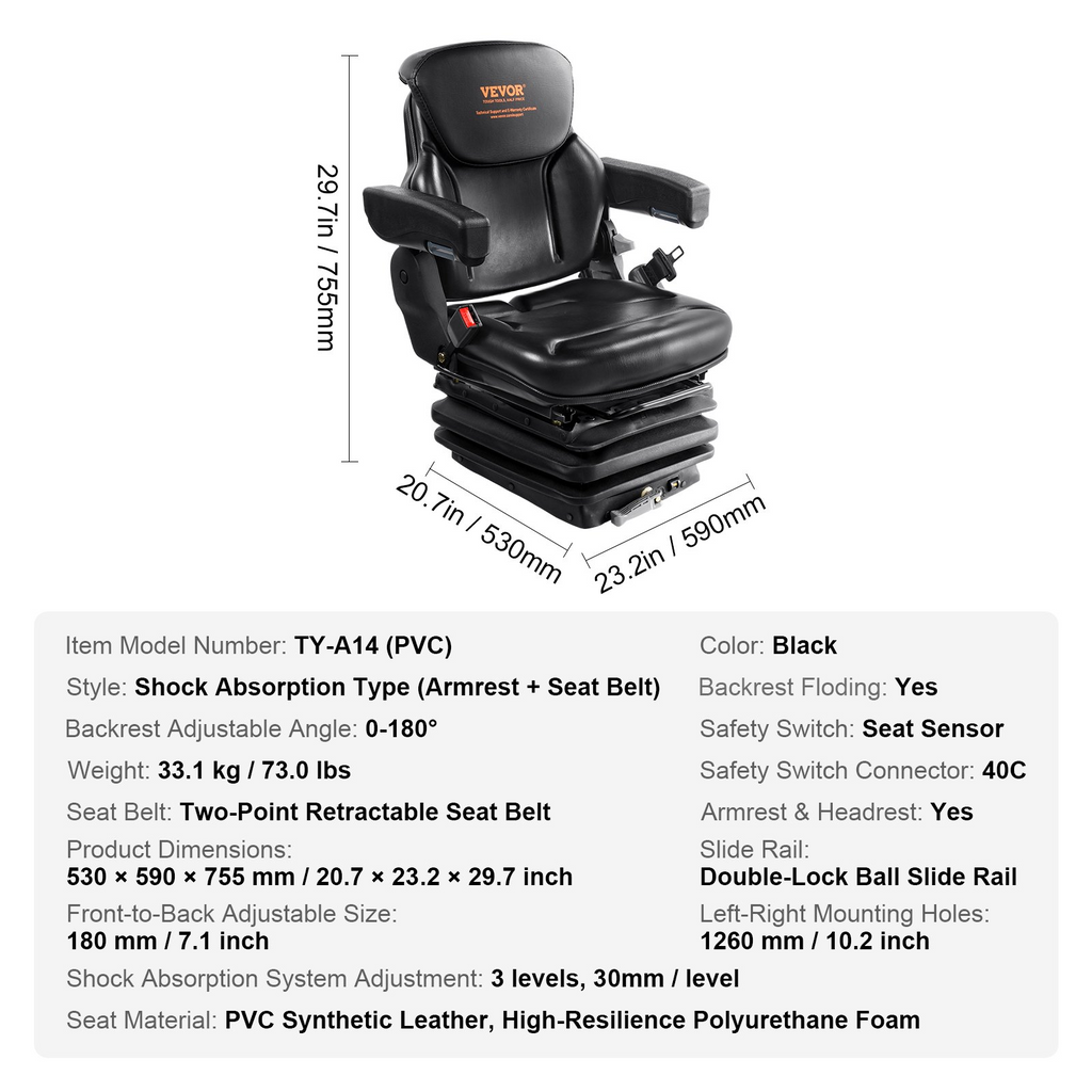 Asiento de tractor universal VEVOR con suspensión