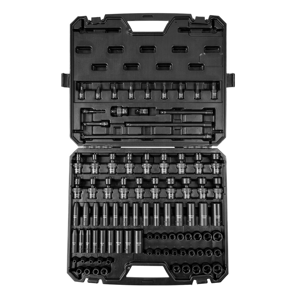 Juego de dados de impacto VEVOR de 3/8" SAE 1/4"-3/4" y métrico 6-19 mm 90 piezas