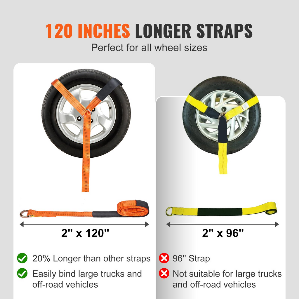 VEVOR - Kit de correas de amarre para automóvil de 2" x 120" carga de trabajo de 5512 libras