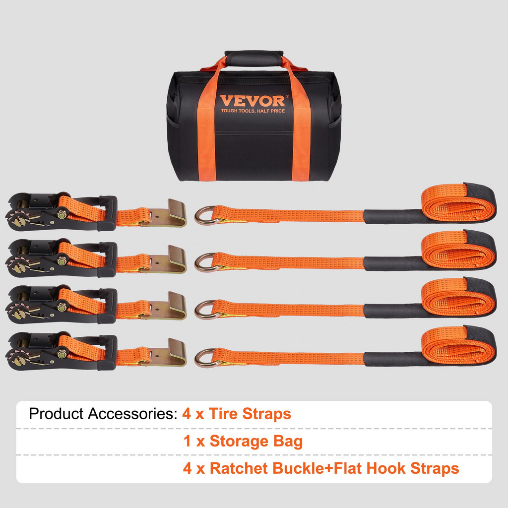 VEVOR - Kit de correas de amarre para automóvil de 2" x 120" carga de trabajo de 5512 libras